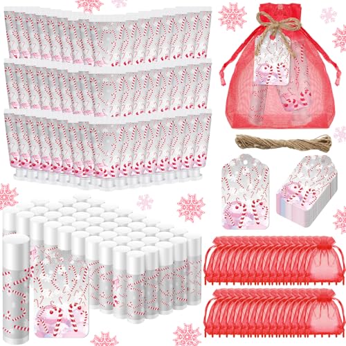 24 Sets Christmas Candy Cane Hand Cream & Lip Balm Gift Set with Organza Bags