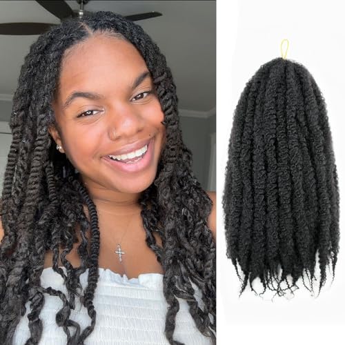 14 Inch Afro Kinky Curly Braiding Hair - Marley Twist Extensions, 8 Pack of 1B