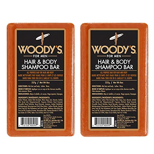 Woody's Hair & Body Shampoo Bar for Men ? 2-in-1 Solid Shampoo Bar & Body Wash, Deep Cleansing, Moisturizing, Refreshing Scent, 8 oz, 2 Pack