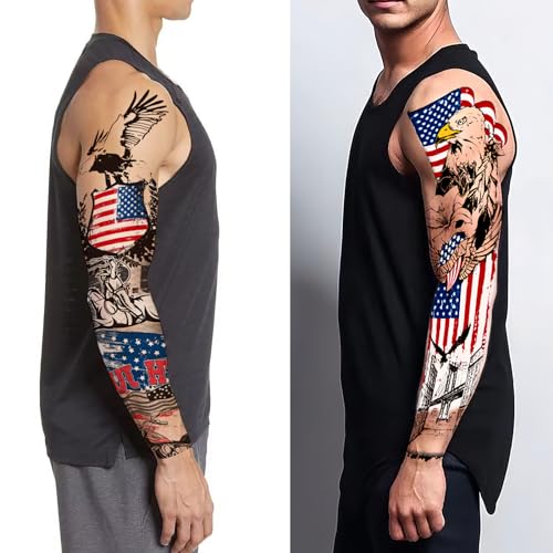 Tazimi Independence Day Temporary Tattoos 4th of July Independence Day Sleeves Tattoos Stickers for Men Women American Flag Tattoos Labor Day Decorations Patriotic Tattoos Full Half Arm Face Tattoos