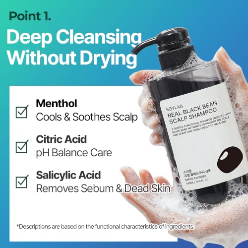 Sulfate-Free Scalp & Hair Shampoo with Black Bean Extract - Gentle Daily Cleanser for Oily & Dry Hair, 16.9 fl oz