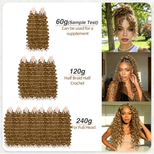 Pre Separated Deep Wave Crochet Hair Extensions 18 Inch - Honey Blonde 27# - 60g