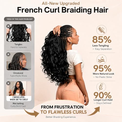 French Curl Braiding Hair 6 Packs 720g - Natural Black, 30 Inch