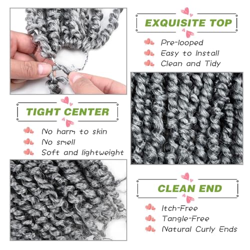 8 Inch Passion Twist Crochet Hair for Black Women 8 Packs Pre-twisted Passion Twists Crochet Braids Hair Pre-looped Bohemian Twists Synthetic Braiding Hair Extensions (12Strands/pack;TGrey#)