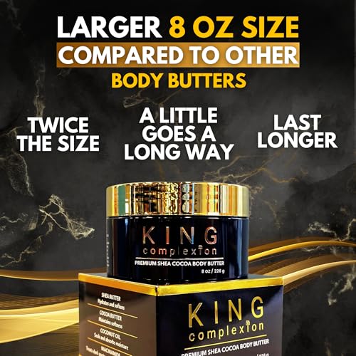 King Complexion Cocoa Body Butter - Large 8 oz with Shea & Coconut Oil — Natural Glow & Ultra Hydration for Black Skin - Skin Care, Body Moisturizer, Massage