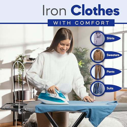 Extra-Wide Ironing Board 48x18 Inches with Built-in Clothes Rack & Heat-Resistant Cover