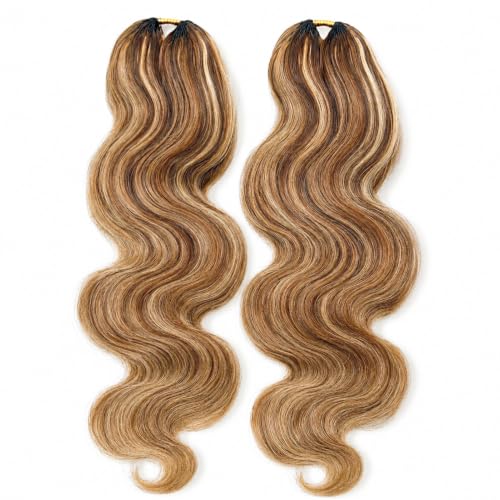 Blonde Body Wave Crochet Human Hair Extensions - 4/27/30 Color, 18 Inch, 60g, Knotless Micro Loop