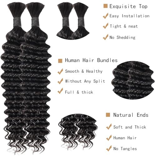 DB #1B Human Hair Extensions 18 Inch Deep Curly Wave Bundle for Braiding - Black