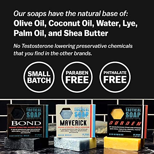 Men's Natural Pheromone-Infused Cedarwood Tactical Soap - 3 Bars, Exfoliating, Made in USA