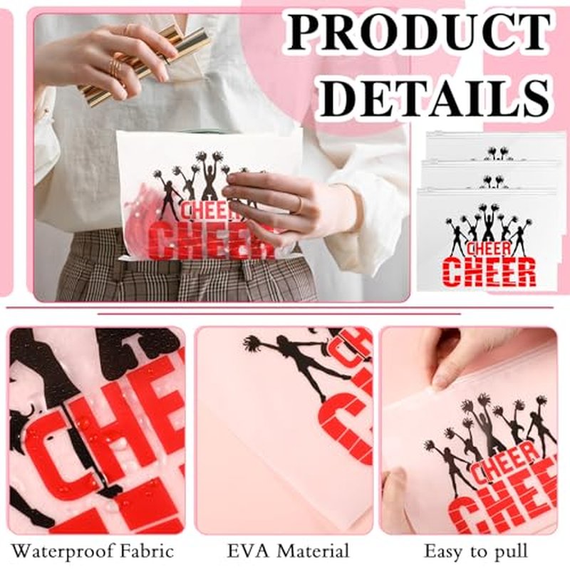 91 Pcs Gifts for Cheerleader Cheer Gifts Bulk Cheer Makeup Bag & Keychain & Bracelet & Waterproof Stickers for Women Girls Teammates Gift Team(Red)