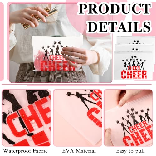91 Pcs Gifts for Cheerleader Cheer Gifts Bulk Cheer Makeup Bag & Keychain & Bracelet & Waterproof Stickers for Women Girls Teammates Gift Team(Red)