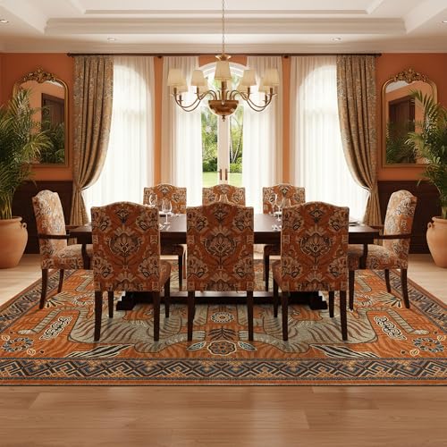Terracotta Tiger Boho Washable Area Rug 6x9 ft Non-Slip Vintage Living Room