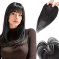 Human Hair Topper for Women 11 Inch Black Natural Black with Bangs - Tangle-Free & Breathable