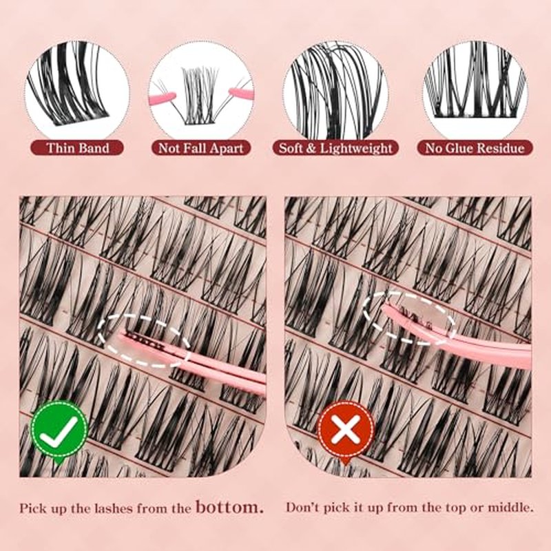 Higu clace Lash Clusters Kit, 144PCS Lashes Clusters Kit with Lash Bond and Seal, C Curl Wispy Cluster Eyelash Extensions Natural Look with Thin Band Easy to use for Beginners (A09£©