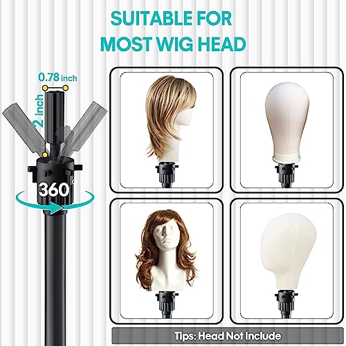 Adjustable Mannequin Head Stand Tripod for Wig Styling - Black