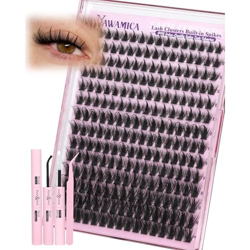 Spikes Lash Clusters Kit Wispy Manga Lash Clusters D Curl 10-18mm Anime Eyelash Clusters Fluffy Individual Lashes with Spikes DIY Lash Extension Kit with Bond and Seal and Lash Tweezers for Salon Look