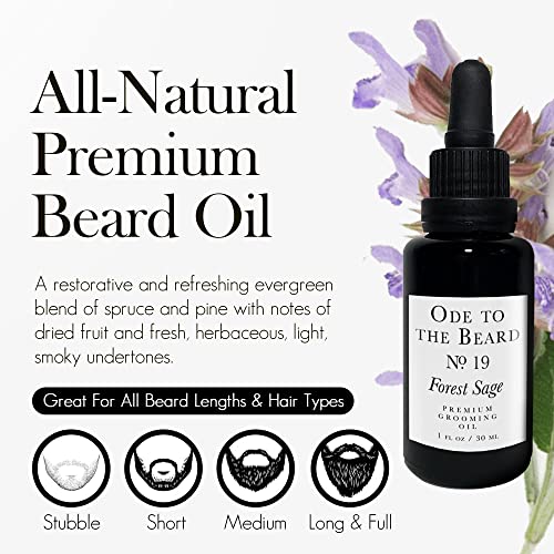Vegan Mia - USDA Organic Spruce-Scented Beard Oil for Men, 3-in-1 Premium Grooming Oil with Argan Oil and more - For Beard Growth and Maintenance, Ode To The Beard Forest Sage Beard Oil, 1 fl oz
