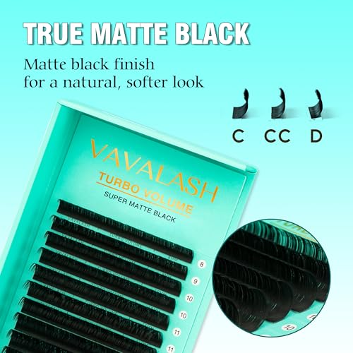 Shimmy-free Lashes Extenisons Self Fanning Eyelash Extensions 0.03 0.05 Turbo Volume Lashes C/CC/D Curl 8-15mm Mixed True Matte Black Lash Extensions Professional Volume Eyelashes (0.03-CC-8-15mm)