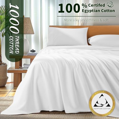 Egyptian Cotton Bed Sheet Set 4 Piece Luxury 1000 Thread Count King White