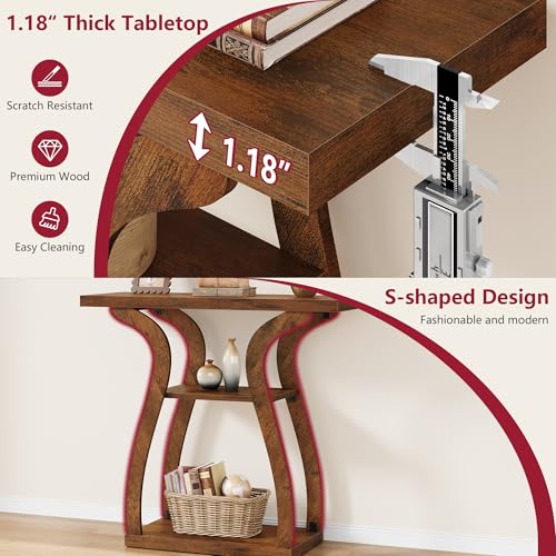 Rustic Brown 3-Tier Farmhouse Console Table for Entryway - 31.5 Inch