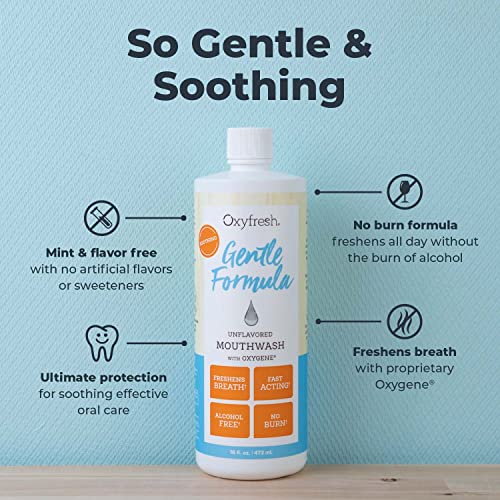 Gentle Unflavored Mouthwash for Sensitive Gums & Teeth - 16 oz Pack of 2 - Alcohol-Free, Zero Mint, Flavor Free