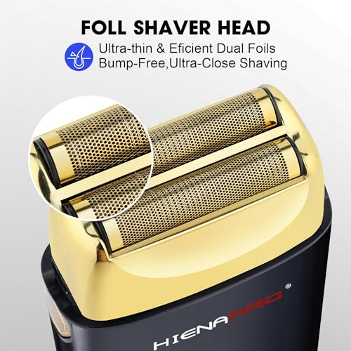 HIENA PRO Foil Shaver for Men Barber, Double Electric Foil Trimmer, Professional Electric Razor, Close Shaver, Cordless Rechargeable with USB, Detachable Design, LED Display, Black Gold