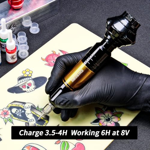 Wireless Rotary Tattoo Gun Kit with 1050mAh Battery - Gold Finish, Complete Professional Tattoo Equipment