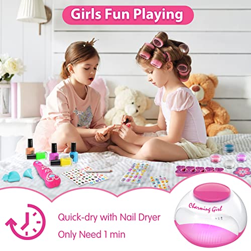 Kids Nail Polish Set with Dryer Glitter Pen & Accessories - Non-Toxic & Quick Dry