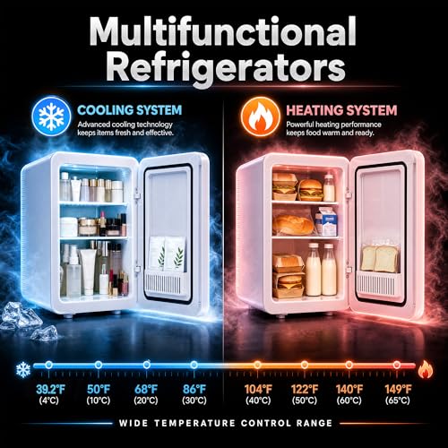 White 16L Skincare Fridge with LED Mirror & Dimmable Light – Small Makeup Cooler