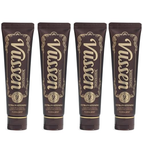 Vussen 4-Pack Whitening Toothpaste for Sensitive Teeth & Coffee Stain Removal - Floral Mint, Fluoride-Free, Enamel Safe 80g