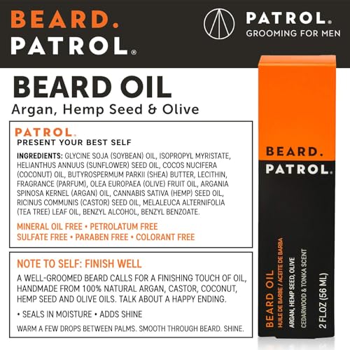 Bump Patrol Beard Patrol Beard Oil for Men ? Natural Grooming Serum and Mustache Conditioner, Softens, Smooths and Strengthens Growth, Cedarwood and Tonka - 2 fl oz - Pack 1
