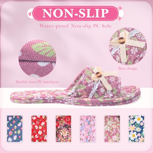 Women's Floral Cotton House Slippers - Breathffy, Size 6, Pink & White