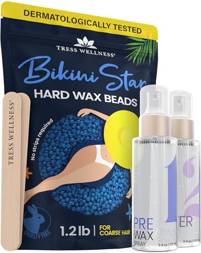 Brazilian Hard Wax for Coarse Hair - Bikini & Underarm Waxing Kit with Pre & Post Spray