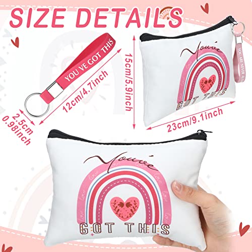 Hillban 32 Pcs Canvas Cosmetic Makeup Bag Women Mother's Day Inspirational Gifts Travel Toiletry Makeup Bag Pouch with Keychains for Women's History Month Mother Teacher Appreciation Gift(Rainbow)