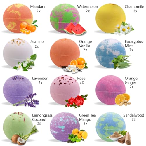 Bath Bombs Gift Set for Women and Girls - 24 Natural & Organic Relaxation Soaks - Variation of 24 Bath Bombs
