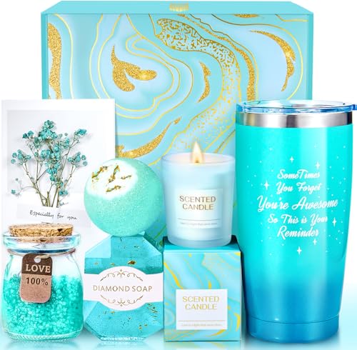 Large Blue Self Care Gift Basket for Women - Spa Set & Care Package