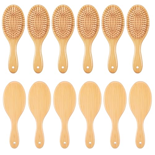 Bamboo Hair Brush Set - 12 Pcs Wooden Paddle Brushes with Oval Handle