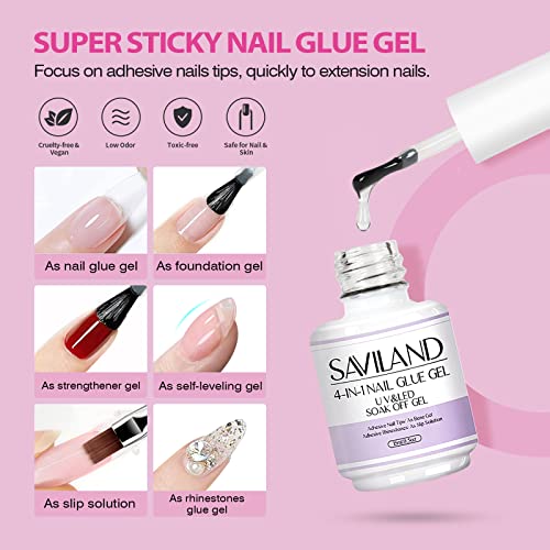 SAVILAND Almond Gel Nail Tips Kit with UV Lamp & Nail Drill - 14-Almond