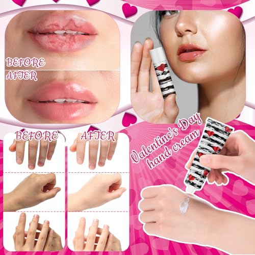 Loopeer 12 Sets Valentine's Day Hand Cream Lip Balm Bulk Gifts Galentine's Day Gift Valentine Party Favor Love Heart Mini Travel Size Moisturizing Hand Lotion for Women Coworker Teacher Nurse, 30 ml