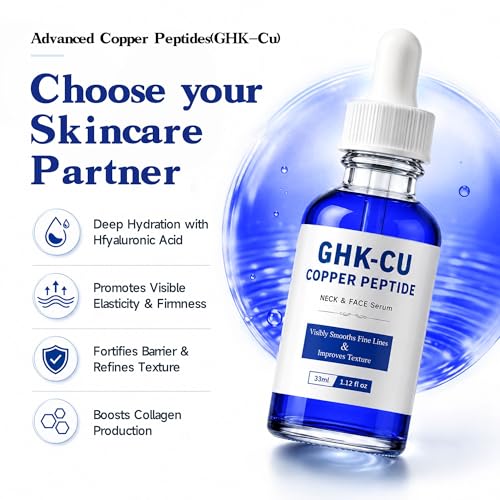 Copper Peptides Face Serum with Hyaluronic Acid - 3% GHK-Cu, 1 Fl Oz