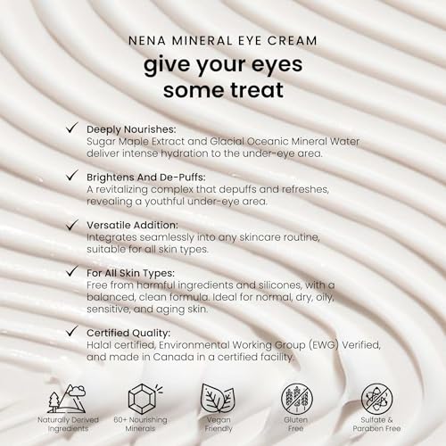 NENA Hydrating Mineral Eye Cream with Caffeine & Glacial Water - Reduces Dark Circles & Puffiness, 0.5 oz