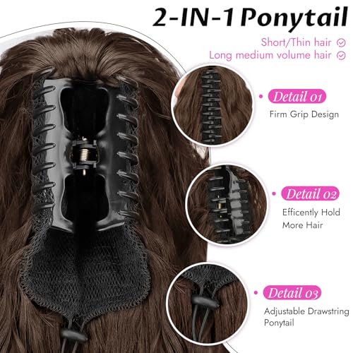 Isaic 30 Inch Omber Medium Auburn Claw Clip Ponytail Extension - Wavy Synthetic Hairpiece for Thin Hair
