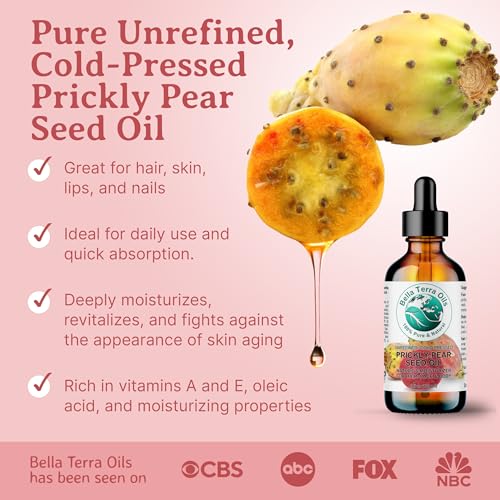 Bella Terra Oils - Prickly Pear Seed Oil 2 oz - Cold-Pressed Excellence, Packed with Vitamin E, Linoleic Acid, and Betalains, A Luxurious Touch for the Face