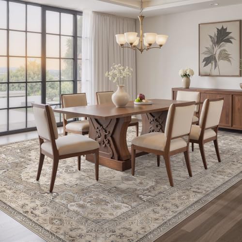 9x12 Washable Vintage Area Rug for Living Room Brown Multi - Distressed Floral