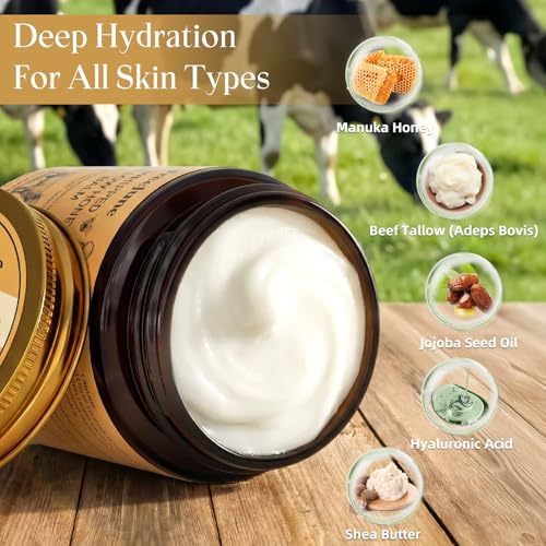Beef Tallow for Skin Balm with Honey - 5.3 OZ Nourishing Moisturizer - Honey Variation