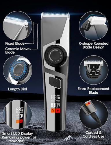 Rechargeable Hair Clippers for Men Medium Charcoal - Trimmer Set with Extra Blade