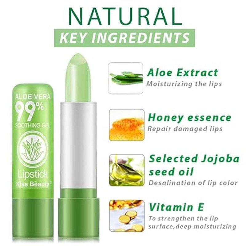 5 Pack Aloe Vera Color Changing Lipstick, 24 Hours Long Lasting Moisturizing Temperature Color Changing Aloe Vera Lip Gloss Lip Balm, Korean PinkPH Magic lipstick labiales magicos pintalabios