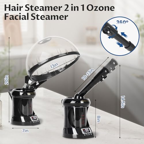 2-in-1 Hair and Face Steamer with Ozone for Personal Care at Home or Salon