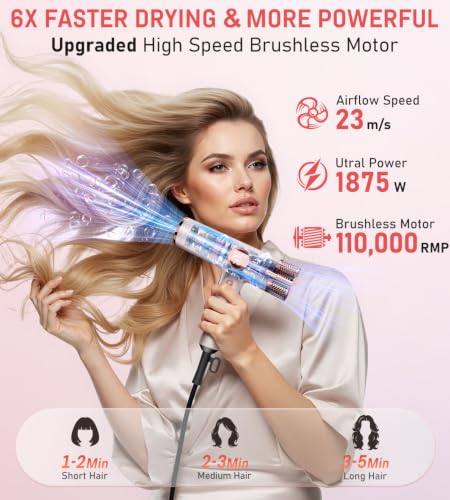 FMZ Pink Ionic Hair Dryer with Diffuser, 1875W High-Speed Blow Dryer