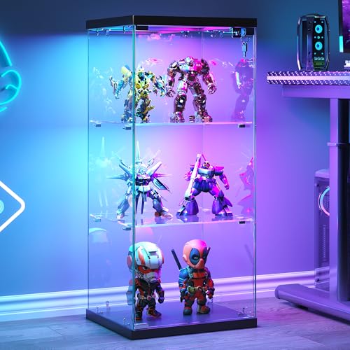 Black Dystler 3-Tier Glass Display Case with RGB LED Lights
